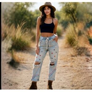 One Teaspoon Shabbies Hand-Painted Distressed Jeans Drawstring Waist Sz XS🧡